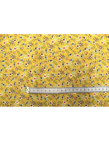 Tissu Cretonne Coton Imprimé Fleur Milla Moutarde -Au Mètre