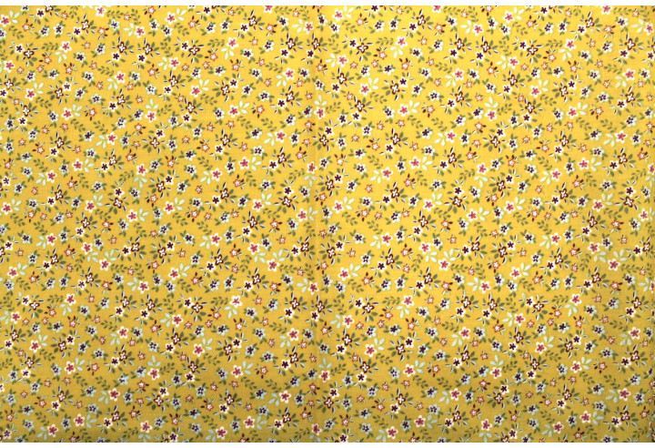 Tissu Cretonne Coton Imprimé Fleur Milla Moutarde -Au Mètre
