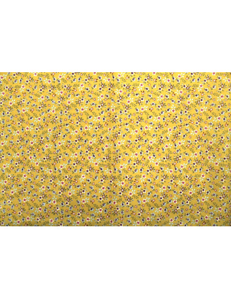 Tissu Cretonne Coton Imprimé Fleur Milla Moutarde -Au Mètre