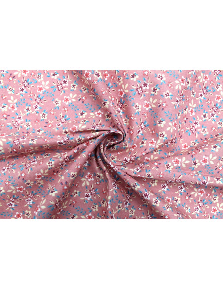 Tissu Cretonne Coton Imprimé Fleur Milla Rose -Au Mètre