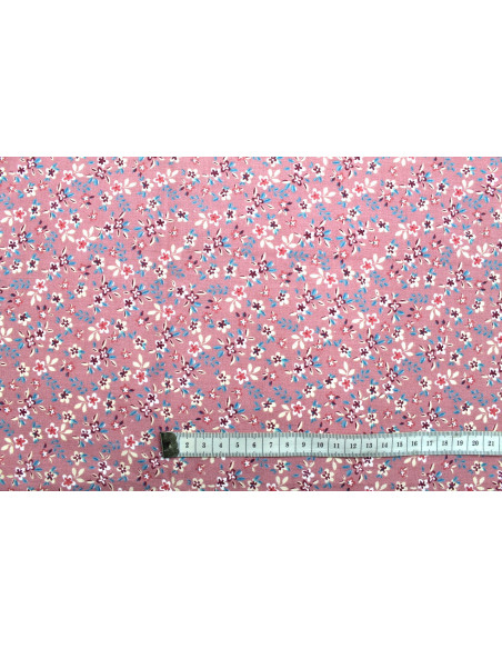 Tissu Cretonne Coton Imprimé Fleur Milla Rose -Au Mètre