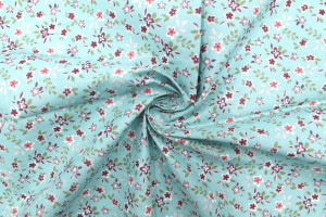 Tissu Cretonne Coton Imprimé Fleur Milla Bleu -Au Mètre