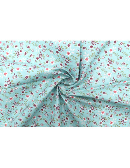 Tissu Cretonne Coton Imprimé Fleur Milla Bleu -Au Mètre