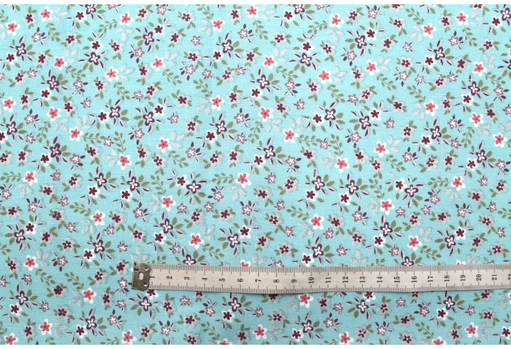 Tissu Cretonne Coton Imprimé Fleur Milla Bleu -Au Mètre