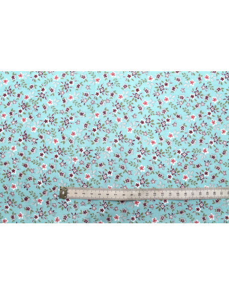 Tissu Cretonne Coton Imprimé Fleur Milla Bleu -Au Mètre
