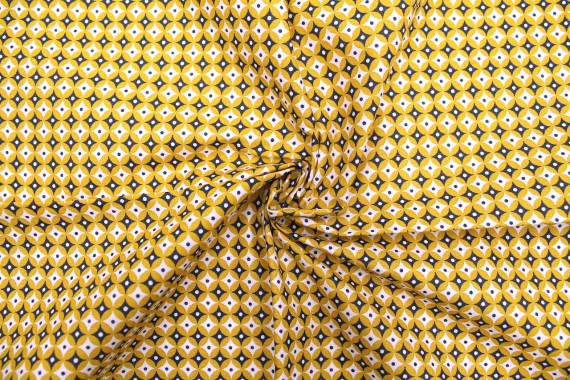 Tissu Cretonne Coton Imprimé Figures Moutarde -Au Mètre