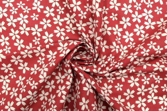 Tissu Cretonne Coton Imprimé Fleur Fresia Rouge -Au Mètre