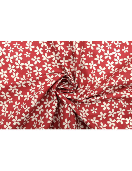 Tissu Cretonne Coton Imprimé Fleur Fresia Rouge -Au Mètre