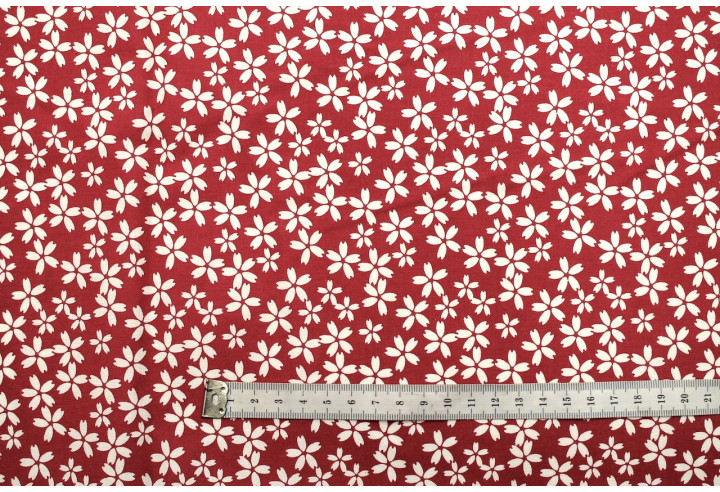 Tissu Cretonne Coton Imprimé Fleur Fresia Rouge -Au Mètre