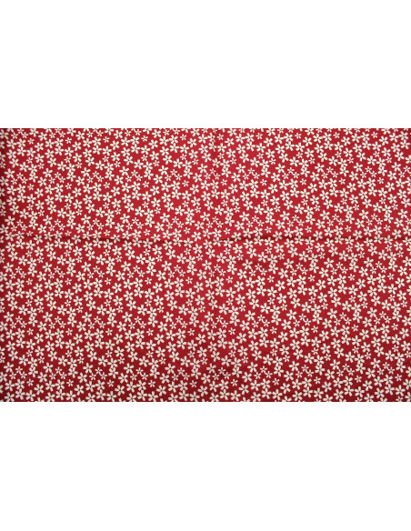 Tissu Cretonne Coton Imprimé Fleur Fresia Rouge -Au Mètre