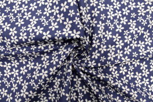 Tissu Cretonne Coton Imprimé Fleur Fresia Bleu -Au Mètre