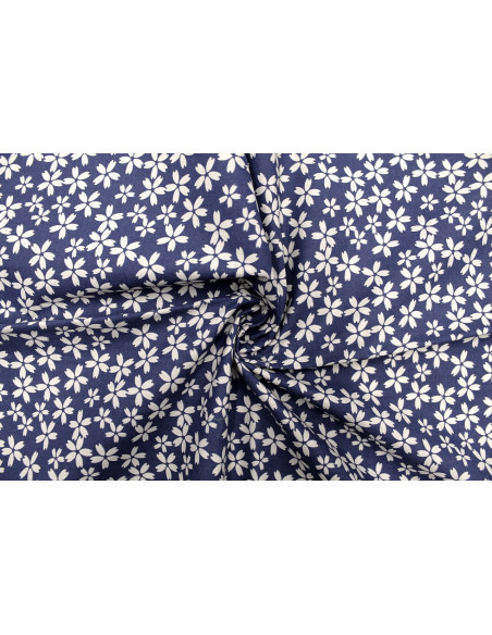 Tissu Cretonne Coton Imprimé Fleur Fresia Bleu -Au Mètre