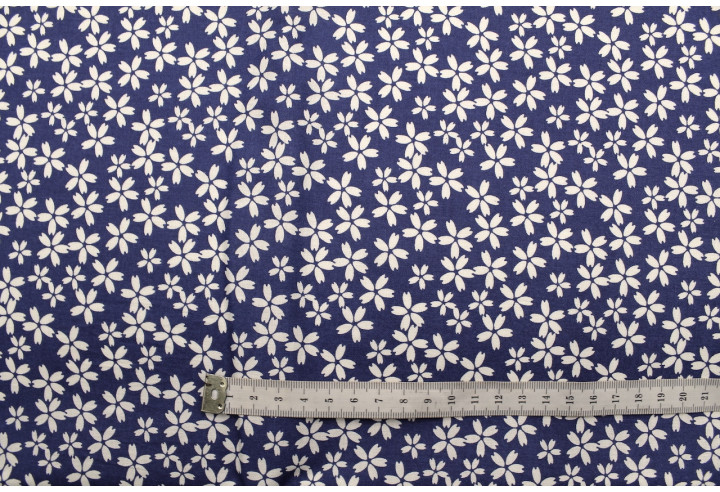 Tissu Cretonne Coton Imprimé Fleur Fresia Bleu -Au Mètre
