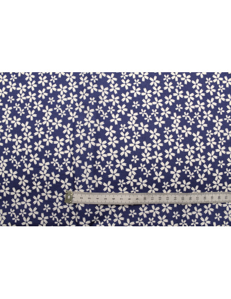 Tissu Cretonne Coton Imprimé Fleur Fresia Bleu -Au Mètre