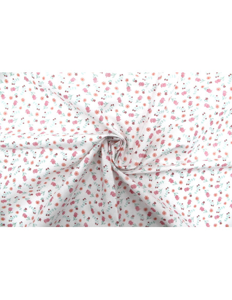 Tissu Cretonne Coton Imprimé Fleur Grena Rose -Au Mètre