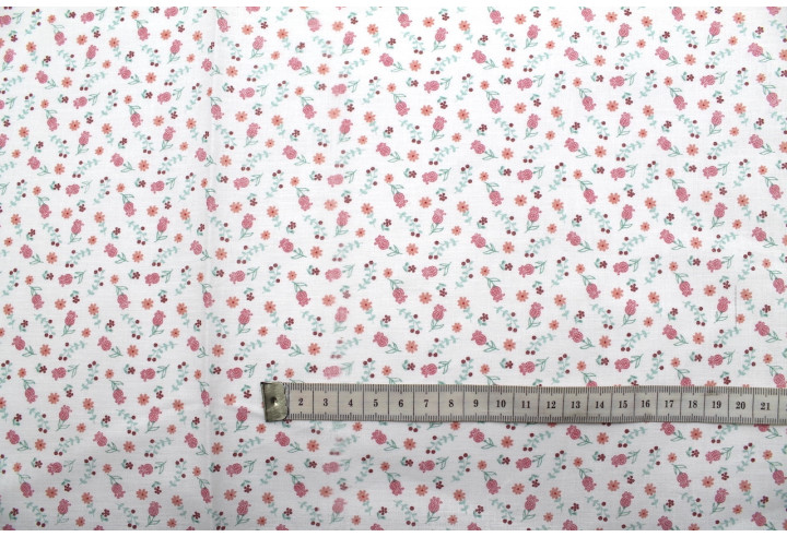 Tissu Cretonne Coton Imprimé Fleur Grena Rose -Au Mètre