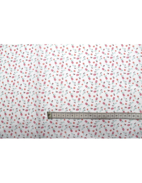 Tissu Cretonne Coton Imprimé Fleur Grena Rose -Au Mètre