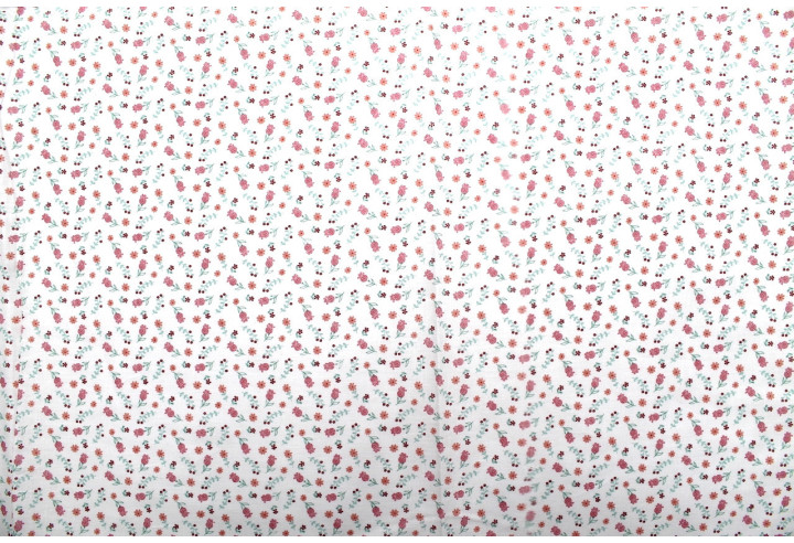 Tissu Cretonne Coton Imprimé Fleur Grena Rose -Au Mètre