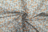 Tissu Cretonne Coton Imprimé Fleur Aster Gris Vert -Au Mètre