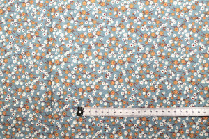 Tissu Cretonne Coton Imprimé Fleur Aster Gris Vert -Au Mètre 2
