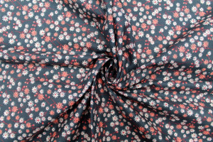 Tissu Cretonne Coton Imprimé Fleur Aster Gris Foncé -Au Mètre