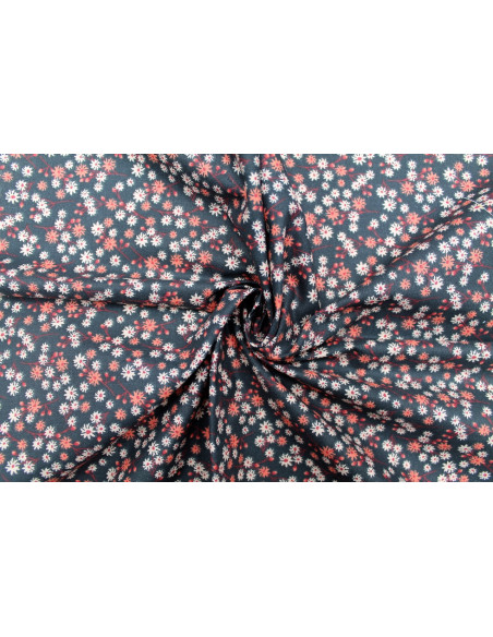 Tissu Cretonne Coton Imprimé Fleur Aster Gris Foncé -Au Mètre