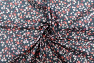 Tissu Cretonne Coton Imprimé Fleur Aster Gris Foncé -Au Mètre
