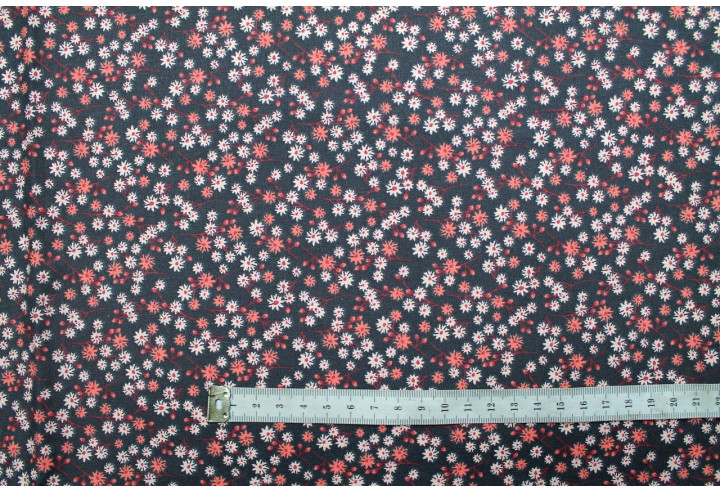 Tissu Cretonne Coton Imprimé Fleur Aster Gris Foncé -Au Mètre
