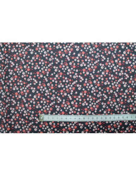 Tissu Cretonne Coton Imprimé Fleur Aster Gris Foncé -Au Mètre