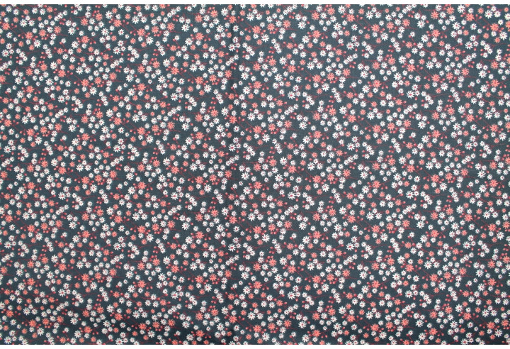 Tissu Cretonne Coton Imprimé Fleur Aster Gris Foncé -Au Mètre
