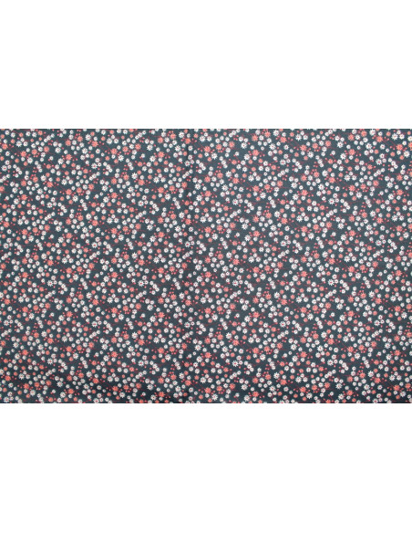 Tissu Cretonne Coton Imprimé Fleur Aster Gris Foncé -Au Mètre