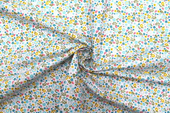 Tissu Cretonne Coton Imprimé Fleur Talia Turquoise -Au Mètre