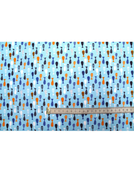 Tissu Cretonne Coton Imprimé Sardines Ciel -Au Mètre
