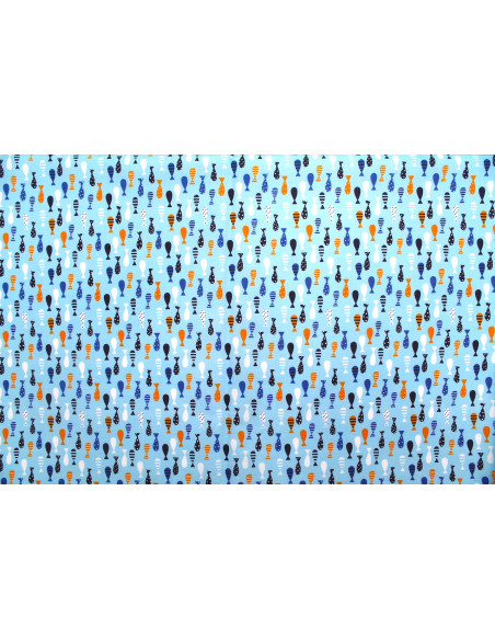 Tissu Cretonne Coton Imprimé Sardines Ciel -Au Mètre