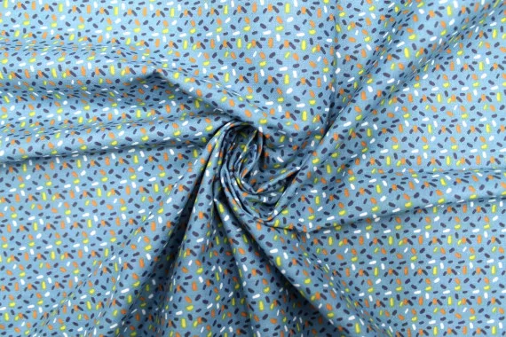 Tissu Cretonne Coton Imprimé Néon Bleu -Au Mètre
