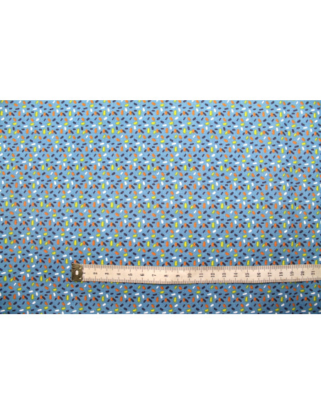 Tissu Cretonne Coton Imprimé Néon Bleu -Au Mètre