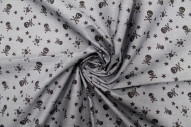 Tissu Cretonne Coton Imprimé Tête de Mort Gris foncé -Au Mètre
