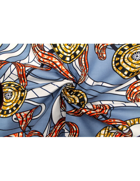 Tissu Coton Africain Wax Médaille Gris -Au Mètre