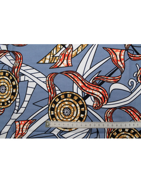 Tissu Coton Africain Wax Médaille Gris -Au Mètre