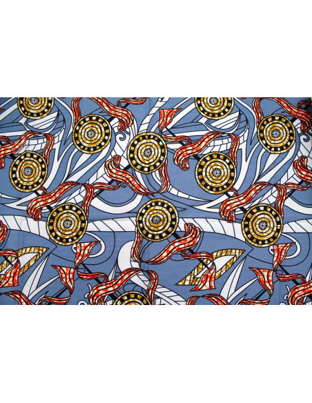 Tissu Coton Africain Wax Médaille Gris -Au Mètre