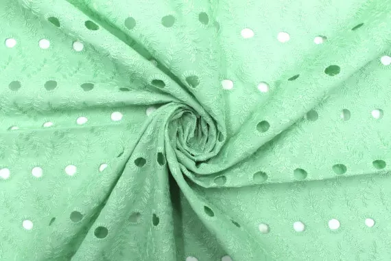 Tissu Broderie Anglaise Fleur Épi Vert Amande -Au Mètre