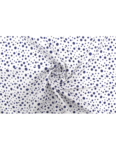 Tissu Popeline Coton Imprimé Fond Blanc Bulles Marine -Au Mètre