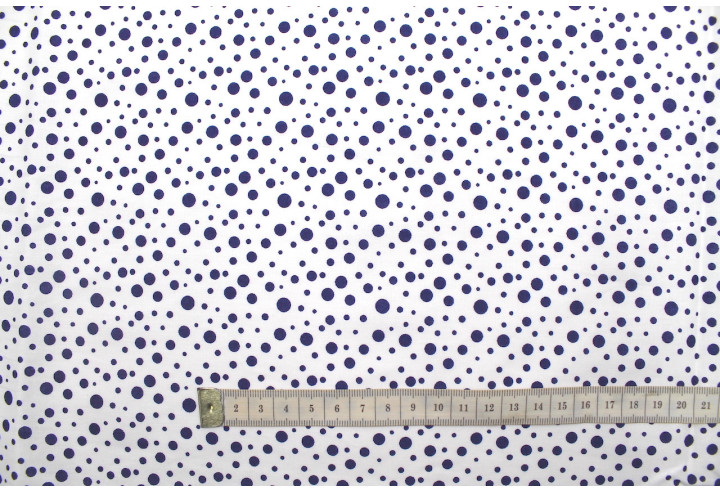 Tissu Popeline Coton Imprimé Fond Blanc Bulles Marine -Au Mètre