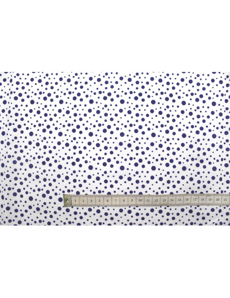 Tissu Popeline Coton Imprimé Fond Blanc Bulles Marine -Au Mètre