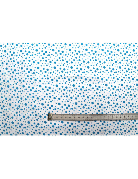 Tissu Popeline Coton Imprimé Fond Blanc Bulles Turquoise -Au Mètre