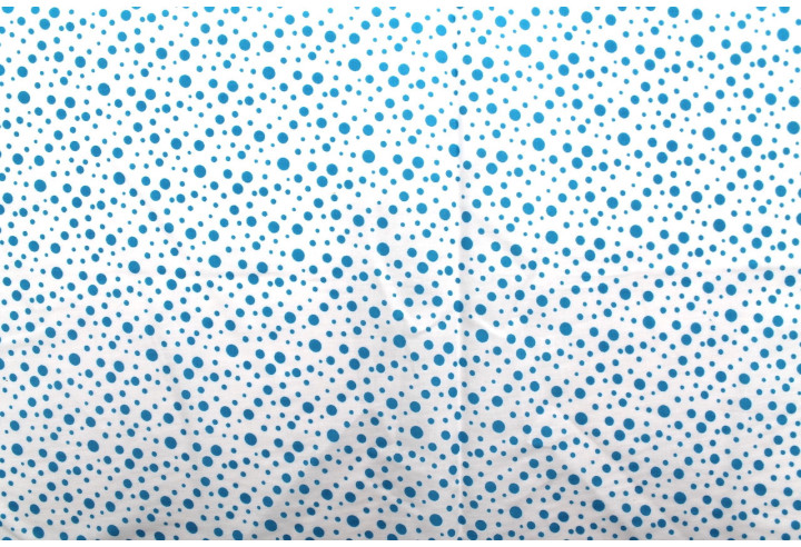 Tissu Popeline Coton Imprimé Fond Blanc Bulles Turquoise -Au Mètre