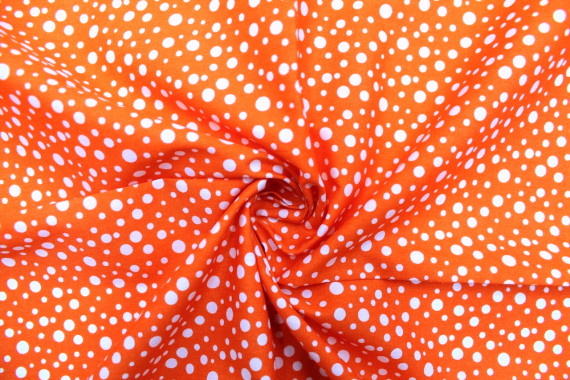Tissu Popeline Coton Imprimé Bulles Orange -Au Mètre