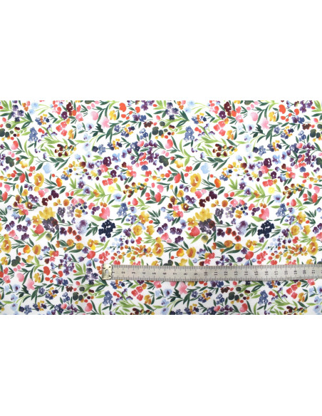 Tissu Popeline Coton Imprimé Fleur Estivale Vert -Au Mètre