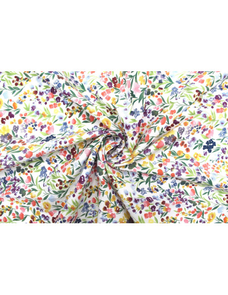 Tissu Popeline Coton Imprimé Fleur Estivale Vert -Au Mètre