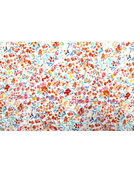Tissu Popeline Coton Imprimé Fleur Estivale Turquoise -Au Mètre